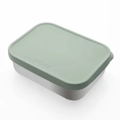 Cutie de pranz pentru alimente, din inox, cu compartimente din silicon, capac din silicon, fara BPA, lavabile in masina de spalat vase, Reer Lunchbox 25143