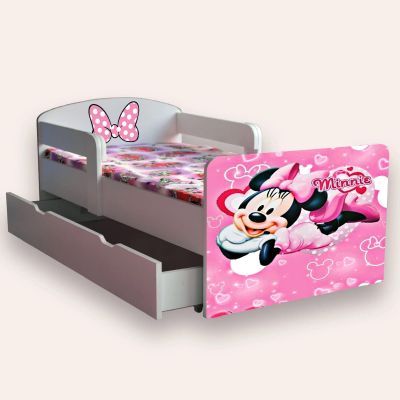 Patut copii de gradinita cu Minnie Mouse Mic 2-6 ani 130x60 cm varianta cu sertar si saltea SafeNest CMG51899930542420