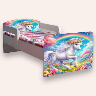 Pat Copii cu UNICORN cu paravane laterale Varianta 2 Mic 2-6 ani 130x60 cm cu paravane laterale Saltea SafeNest CMG51894300606804