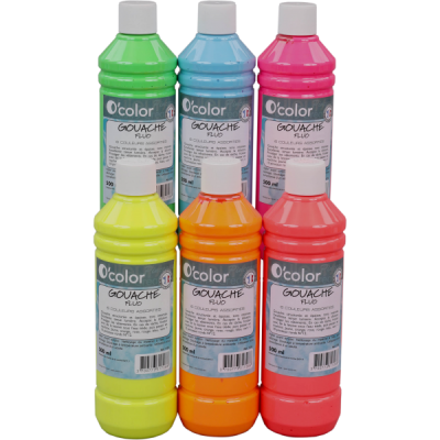 Guasa lavabila 6 x 500 ml, culori fluorescente - okelfc1537