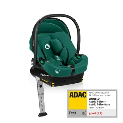 Scoica auto, Lionelo, i-Size Astrid, Include baza Isofix, 0-13 Kg, 40-87 cm, Cu maner si capotina reglabile, Cu protectie laterala avansata, Salteluta confortabila, Testat ADAC, Conform cu R129, Verde BYNLO-ASTRID_I-SIZE_GREEN+BASE_BLACK