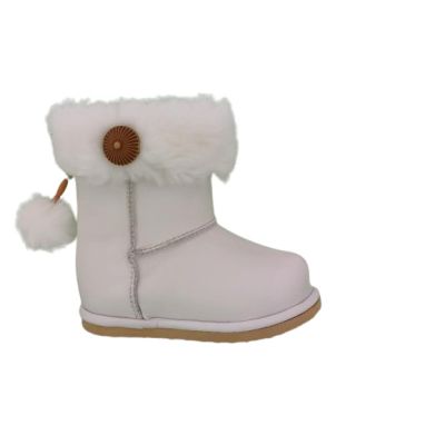 Cizmulite piele, Erika, imblanite, pentru fete (Culoare nappa: alb, Marime: 23, Decor: Pon-Pon)
