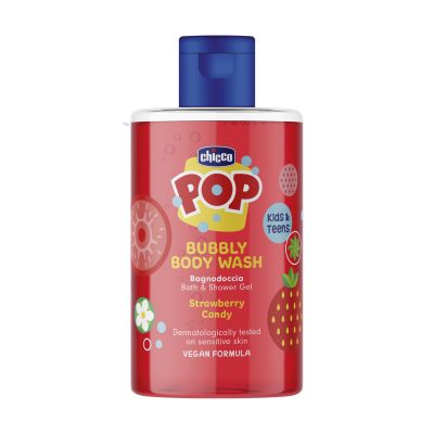 Gel de dus spumant Chicco Pop cu aroma de bomboane cu capsuni, formula vegana, pentru copii si adolescenti 300 ml CHC12370-9