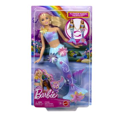 BARBIE PAPUSA SIRENA FLOARE MAGICA CU PAR BLOND SI COADA ALBASTRA VIVMTJDM72