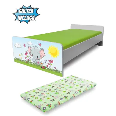 Patut de copii Economic Elefantel destinat copiilor cu varste intre 2 si 8 ani, cu saltea SafeNest cu lana PC-P-MK-ECO-ELE-70