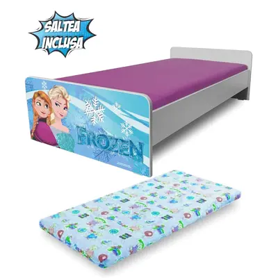 Pat Fete model Economic cu Frozen 2-8 ani, include saltea 140x70 cm cu lana PC-P-MK-ECO-FRZ-70