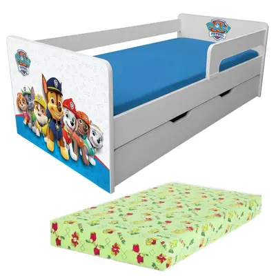 Pat Baieti 2-8 ani Paw Patrol Blue P1L Cu Sertar + Saltea SmartNest Pc-p-lux-paw-bl-p1l-srt-70