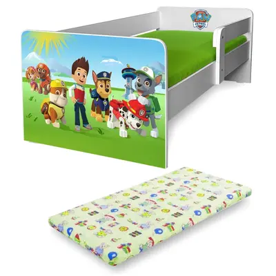 Pat Copii 2-8 ani Paw Patrol P1 cu saltea 140x70 SafeNest cu lana si protectie laterala detasabila - Pc-p-mk-paw P1-70