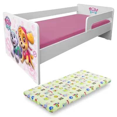 Pat pentru fetite Paw Patrol Pink P1L 2-6 Ani + Saltea cu lana SafeNest Pc-p-mk-paw-pink-p1l-60