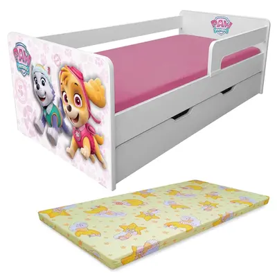 Pat pentru Fetite Paw Patrol Pink P1L 2-8 Ani Cu Sertar + Saltea Light Pc-p-bas-paw-pink-p1l-srt-70
