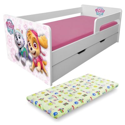 Pat Copii Paw Patrol Pink P1l Cu Sertar, Saltea Lana Si Paravane Detasabile - 2-12 Ani - Pc-p-mk-paw-pink-p1l-srt-80