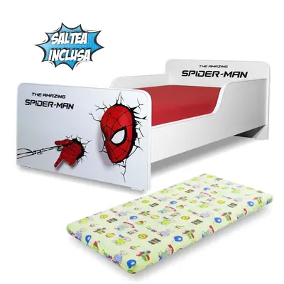 Patut Start Spiderman pentru baieti 2-12 ani, varianta cu saltea 160/80/6 cm cu lana PC-P-MOK-SPM-80