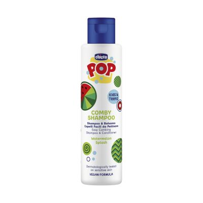 Sampon si balsam de par 2 in 1 Chicco POP cu aroma de pepene rosu, formula vegana, pentru copii si adolescenti, 250 ml CHC12373-9