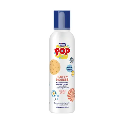Sampon si gel de dus Chicco POP, tip spuma cu aroma de prajitura cu vanilie, formula vegana, pentru copii si adolescenti, 200 ml CHC12369-9