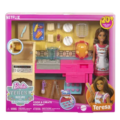 BARBIE SI TERESA RETETA PENTRU PRIETENIE SET PAPUSA TERESA SI BUCATARIE CU ACCESORII VIVMTJCT06