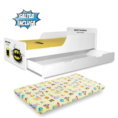 Pat baieti Start Batman 2-12 ani, cu sertar inclus si salteacu lana 160x80 - PC-P-MK-BAT-SRT-80