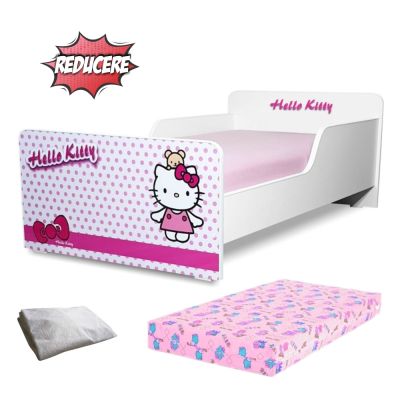 Pat Copii Hello Kitty 2-12 Ani + Saltea 160x80x12 Cm + Husa Impermeabila - Pc-pch-pro-str-hkt-80