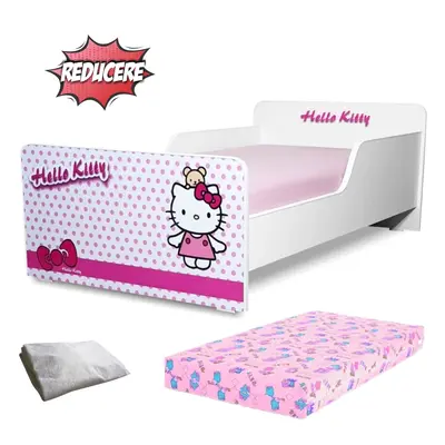 Pachet Promo Pat Fete Start Hello Kitty 2-12 ani cu saltea SmartNest cu lana 160x80cm inclusa si husa impermeabila- PC-PCH-PRO-STR-HKT-80