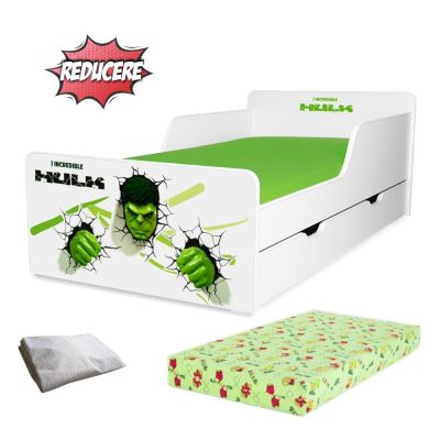 Pat Copii Hulk 2-12 Ani Cu Sertar, Saltea Si Husa Impermeabila - Pc-p-pr-hlk-srt-80