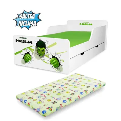 Pat Start Hulk  de Baieti intre 2 si 12 ani, include Saltea cu lana SafeNest 160x80x6 si sertar - PC-P-MK-HLK-SRT-80
