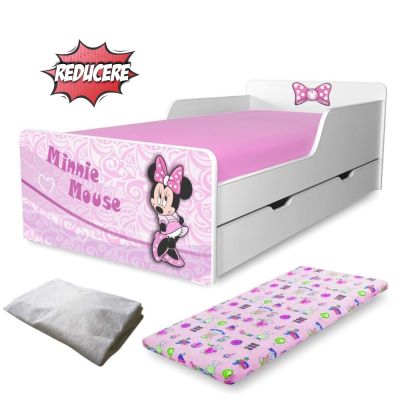 Pat Copii Minnie 2-12 Ani Cu Sertar, Saltea Lux Si Husa Impermeabila - Pc-p-pr-min-srt-80