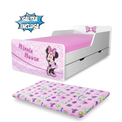 Pat Copii Minnie 2-12 Ani Cu Sertar Si Saltea Lana Inclusa - Pc-p-mk-srt-min-80