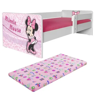Pat de fete 2-12 Ani Minnie P1 Cu Saltea SafeNest cu lana 160x80 Si Protectie Laterala - Pc-p-mk-min-p1-80