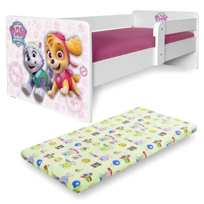 Pat Copii Paw Patrol Pink P1 2-12 Ani Cu Saltea Cu Lana, Protectie Laterala Detasabila - Pc-p-mk--paw-pnk-p1-80