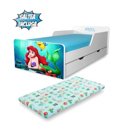 Pat Copii Sirena Ariel 2-12 Ani Cu Sertar Si Saltea Inclusa - Pc-p-mk-arl-srt-80