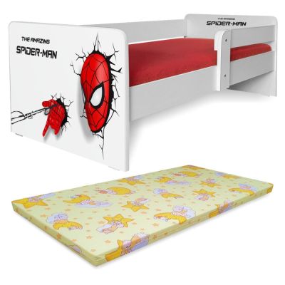 Pat Copii Spiderman P1 2-12 Ani Cu Protectie Laterala Detasabila Si Saltea Basic Inclusa - Pc-p-bas-spdm-p1-80