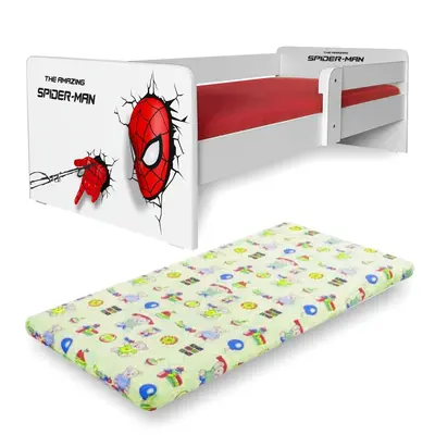 Pat cu personajul Spiderman P1 baieti 2-12 ani cu Laterala Detasabila si Saltea 160x80x6cm cu lana Pc-p-mk-spdm-p1-80
