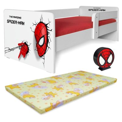 Pat Copii Spiderman P1 2-12 Ani Cu Saltea Basic, Protectie Laterala Detasabila Si Lampa Veghe - Pc-p-lmk-bas-spdm-p1-80