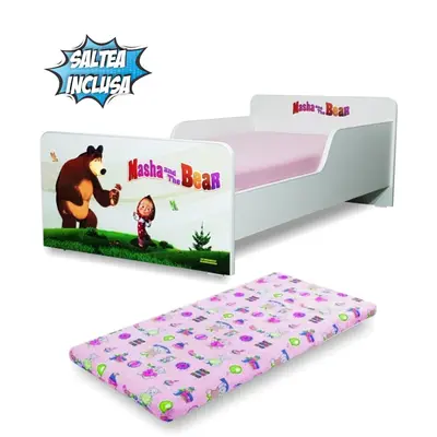 Pat Start Masha pentru copii 2-12 ani, cu saltea cu lana 160x80 inclusa - PC-P-MOK-MSH-80