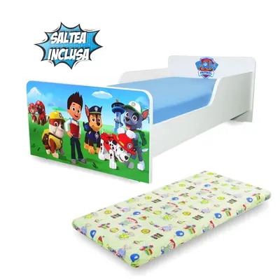 Pat copii 2-12 ani Start Paw Patrol, cu saltea 160x80 cu lana- PC-P-MOK-PAW-80