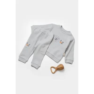 Set bluzita cu pantalon Lion, gri, BabyCosy, 100%bumbac (Marime: 9-12 luni) JEMBC-CSYW1024-9