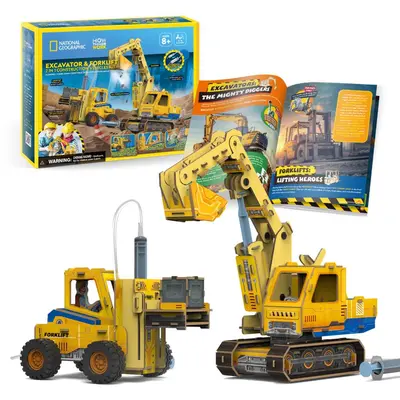 Cubic Fun - Joc Educativ STEM National Geographic puzzle 3D Excavator si Stivuitor ARTCUDS1131h