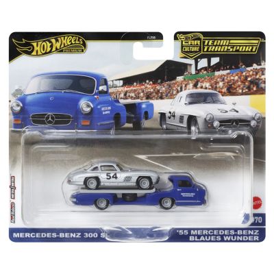 HOT WHEELS TRANSPORTATOR  MERCEDES-BENZ 55 BLAUES WUNDER CU MASINUTA MERCEDES-BENZ 300 SL SCARA 1:64 VIVMTFLF56_HRV48