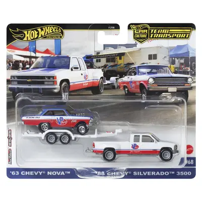 HOT WHEELS TRANSPORTATOR CHEVY SILVERADO 3500 88 CU MASINUTA CHEVY NOVA 63 SCARA 1:64 VIVMTFLF56_HRV42