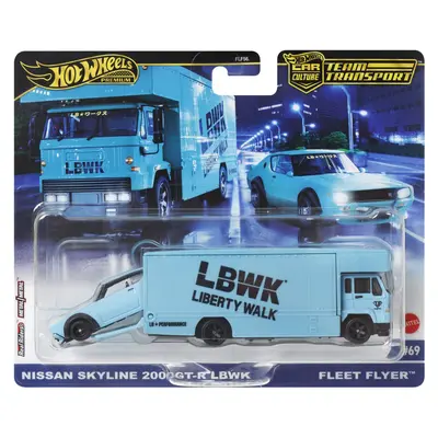 HOT WHEELS TRANSPORTATOR FLEET FLYER CU MASINUTA NISSAN SKYLINE 2000 GT-R LBWK SCARA 1:64 VIVMTFLF56_HRV45