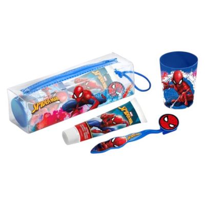 Set ingrijire dentala pentru copii, pahar, pasta de dinti, periuta si etui, Spiderman, 2567