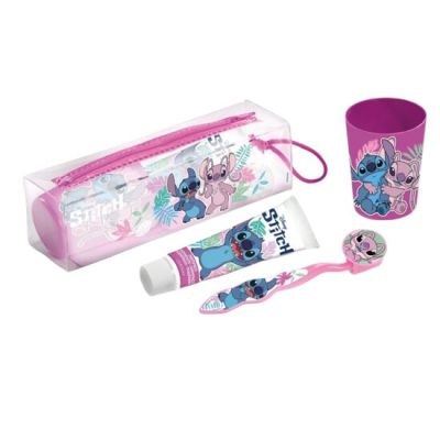 Set ingrijire dentala pentru copii, pahar, pasta de dinti, periuta si etui, Stitch, 1278