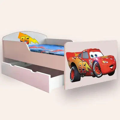 Pat Copii Fulger Mcqueen Mare 2-12 Ani Cu Sertar Varianta fara Saltea Cmg43817492939009