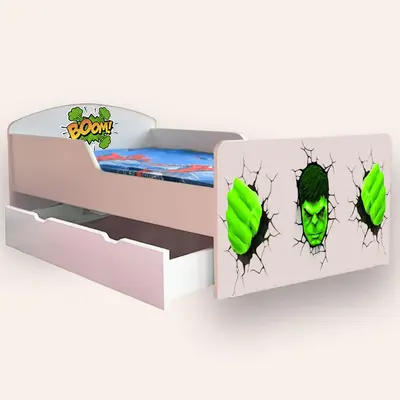 Pat Pentru Baietei Hulk Mic 2-8 Ani Cu Sertar Cu Saltea Inclusa 140x70 Cmg43817500967169