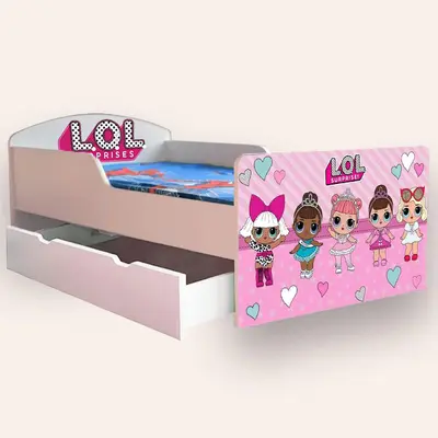 Patut copii de gradinita cu LOL Surprise Mic 2-6 ani 130x60 cm varianta cu sertar si saltea SafeNest CMG51900589670740