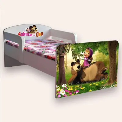 Patut copii de gradinita cu Masha (Sakura) si Oso Mic 2-6 ani 130x60 cm cu paravane laterale Saltea SafeNest CMG51900038611284