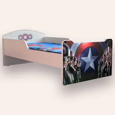 Patut copii de gradinita cu The Avengers Mic 2-6 ani 130x60 cm Simplu cu Saltea SafeNest CMG51894333702484