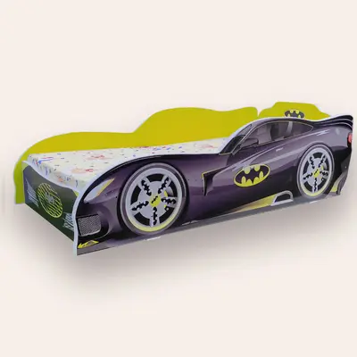 Pat Masina Batman Mare 2-12 Ani Pentru Saltele 160x80 Galben Cu Saltea Inclusa Cmg43410600755457