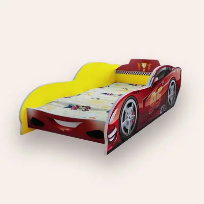 Pat Masina Fulger Mcqueen Mare 2-12 Ani Pentru Saltele 160x80 Galben Cu Saltea Inclusa Cmg43222644654337