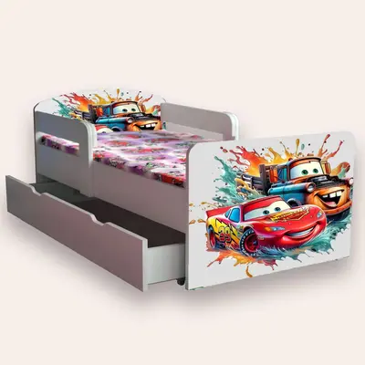 Pat baieti Cars (Fulger Mcqueen Si Bucsa) Cu Manere Mic 2-8 Ani Cu Sertar Varianta fara Saltea Cmg49440805454164