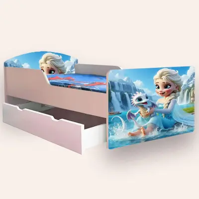 Pat fete Elsa Si Dragonul Mic 2-8 Ani Cu Sertar Cu Saltea Inclusa 140x70 Cmg49440814563668